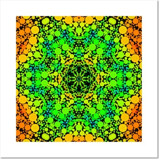 Dot Mandala Flower Blue Orange Yellow and Green Posters and Art